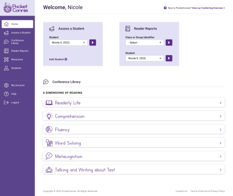 PocketConnie application dashboard